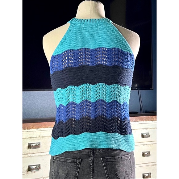 Anthropologie Jenette Crochet Blue Halter Sleeveless Sweater Top NWT New XS - Picture 8 of 11